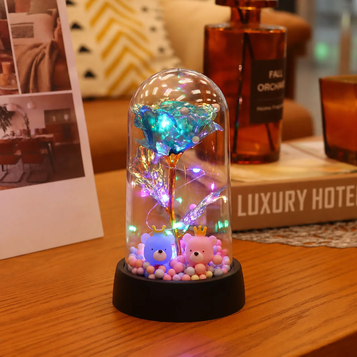 A-Blue-2 Color Eternal Rose LED Glass Dome Gift – Romantic Light Decor