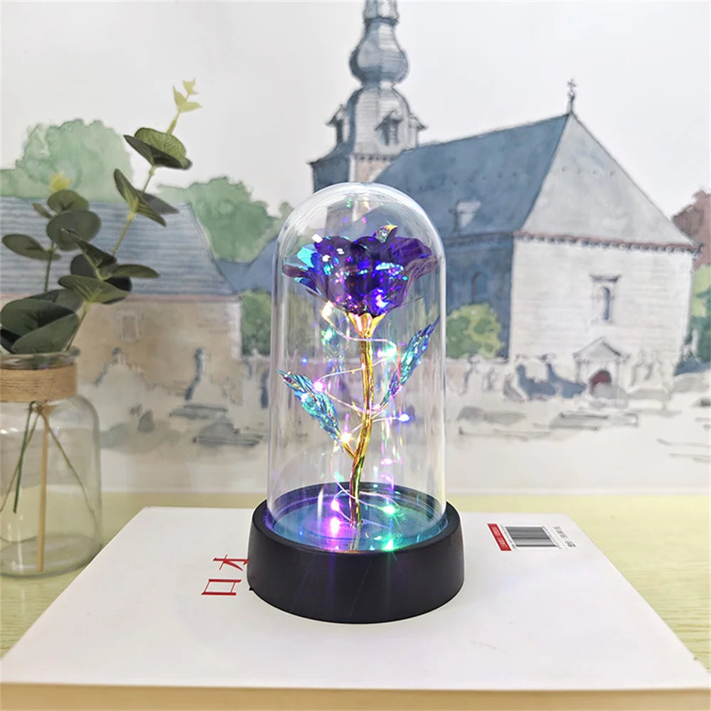 B-Purple Color Eternal Rose LED Glass Dome Gift – Romantic Light Decor
