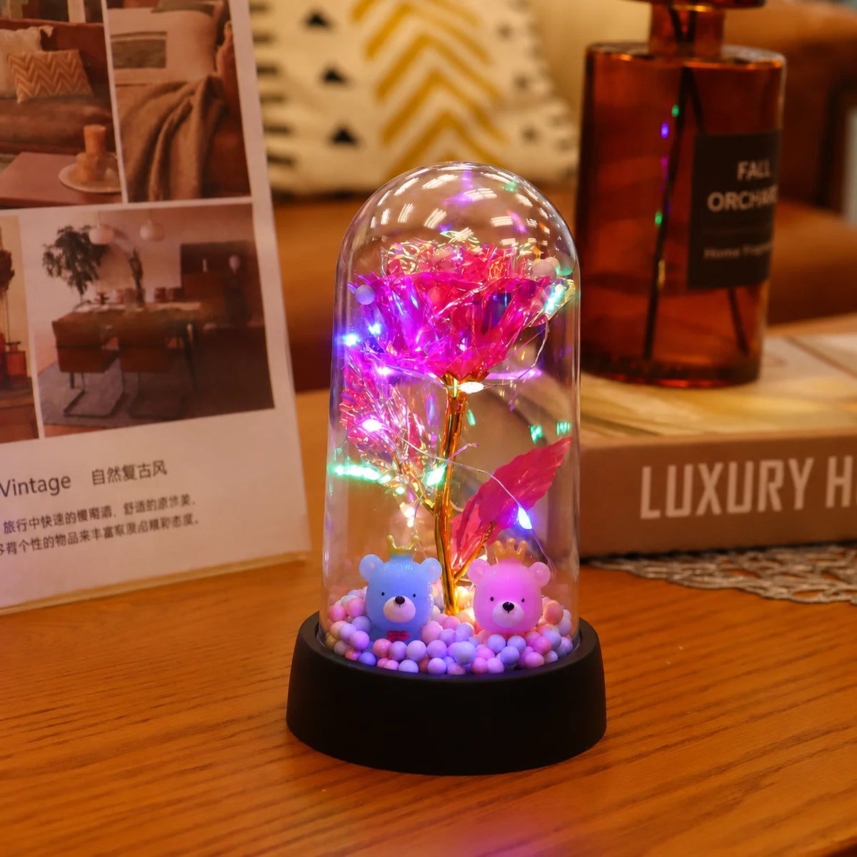 A-Pink-2 Color Eternal Rose LED Glass Dome Gift – Romantic Light Decor