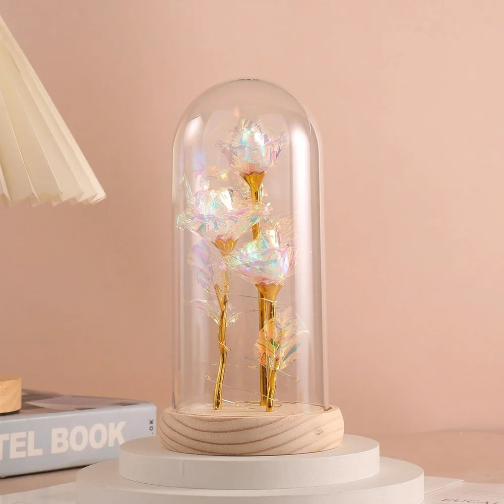 D-Color5 Color Eternal Rose LED Glass Dome Gift – Romantic Light Decor
