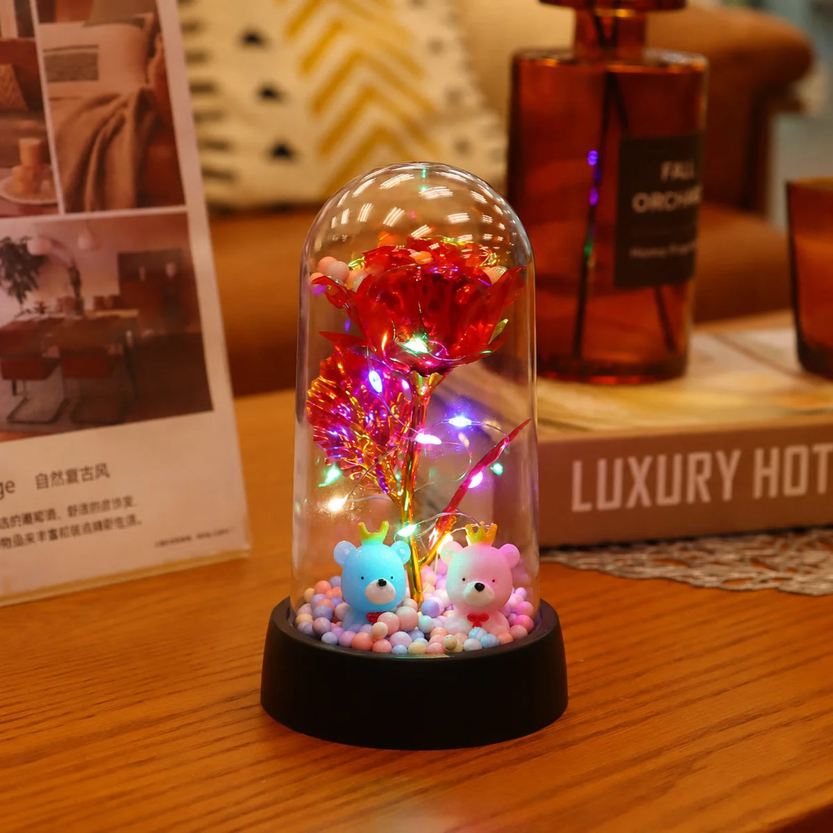 A-Red-2 Color Eternal Rose LED Glass Dome Gift – Romantic Light Decor