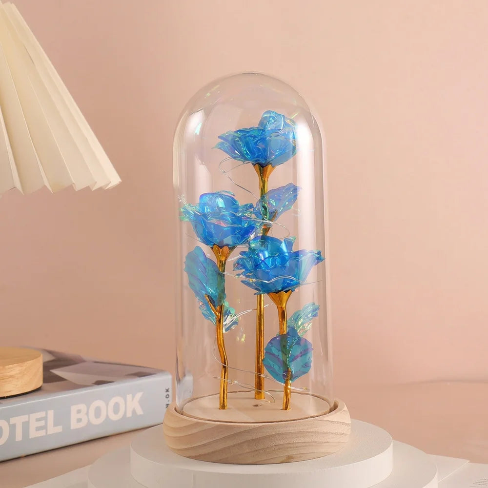 D-Color3 Color Eternal Rose LED Glass Dome Gift – Romantic Light Decor