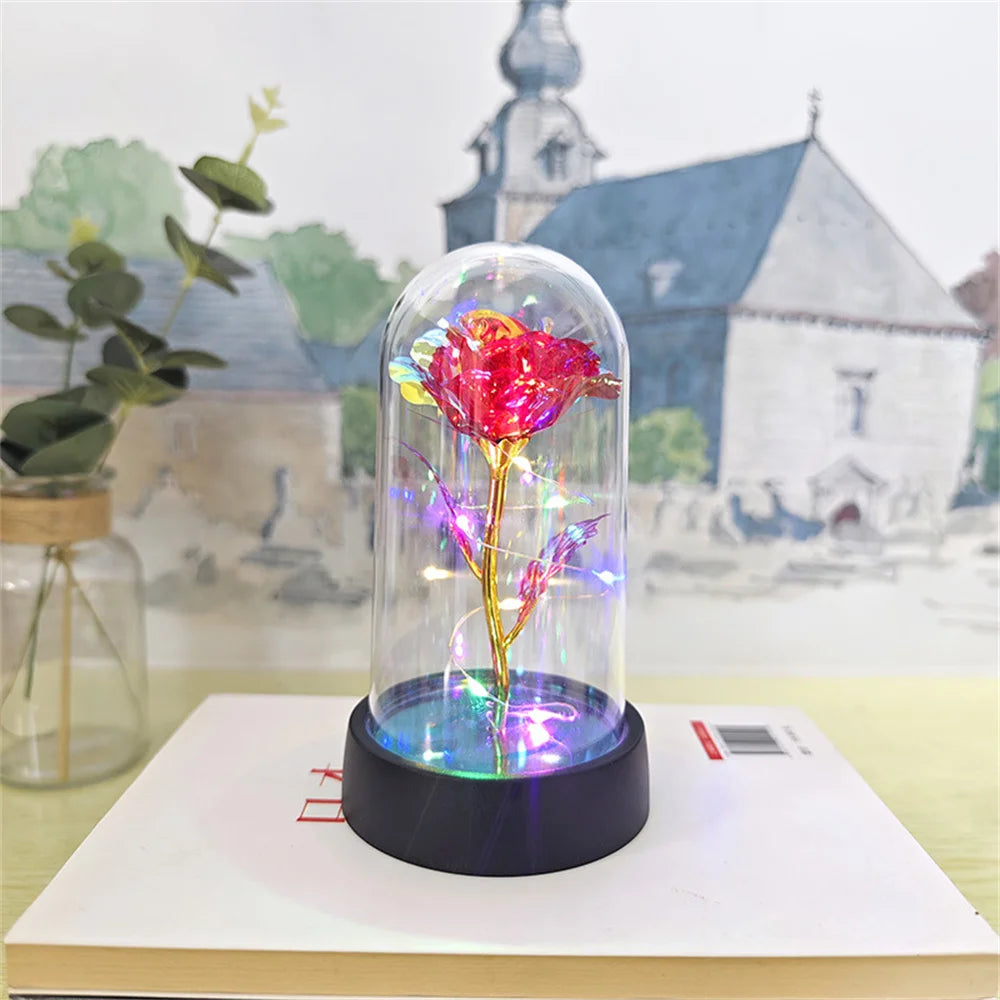 B-Red Color Eternal Rose LED Glass Dome Gift – Romantic Light Decor