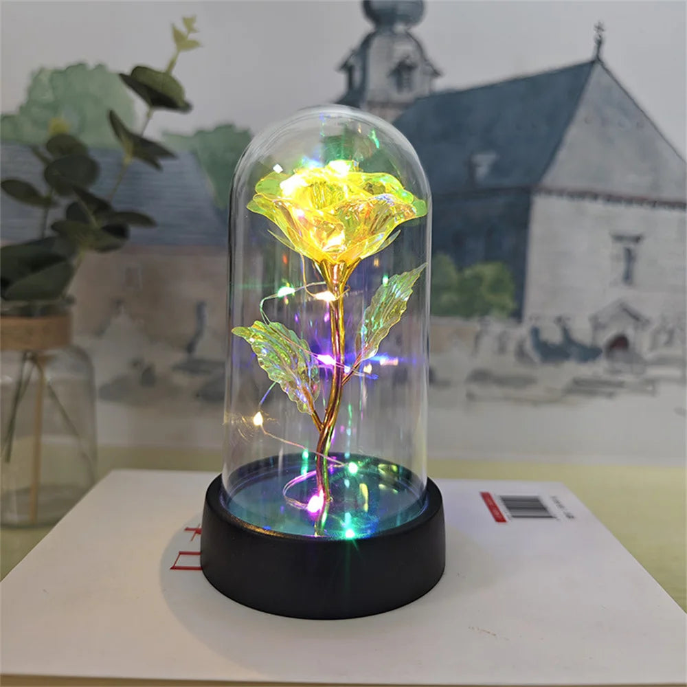 B-Yellow Color Eternal Rose LED Glass Dome Gift – Romantic Light Decor