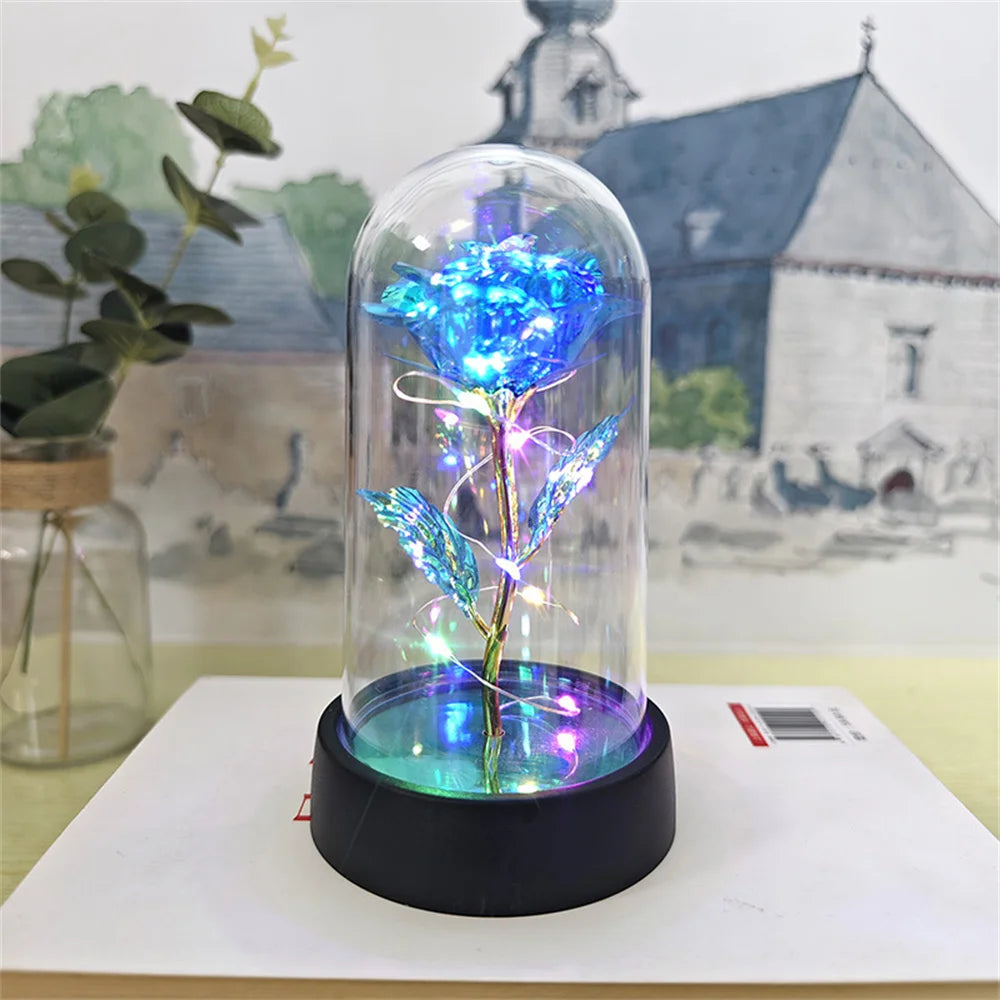 B-Blue Color Eternal Rose LED Glass Dome Gift – Romantic Light Decor