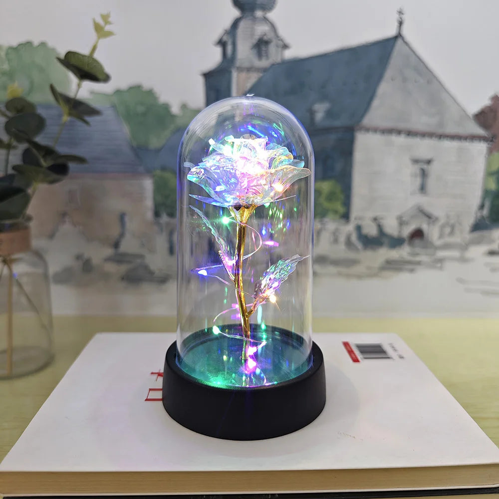 B-Color Color Eternal Rose LED Glass Dome Gift – Romantic Light Decor