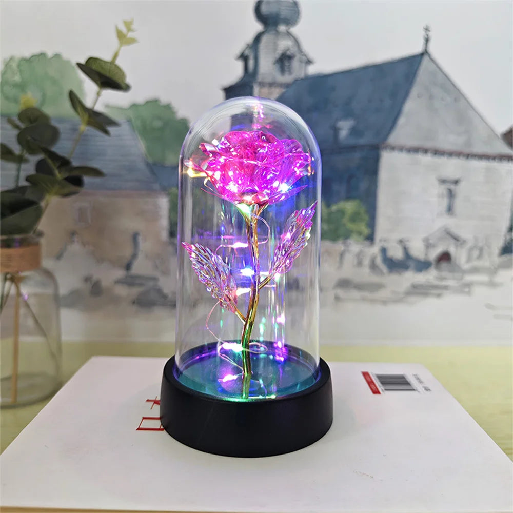 B-Rose red Color Eternal Rose LED Glass Dome Gift – Romantic Light Decor
