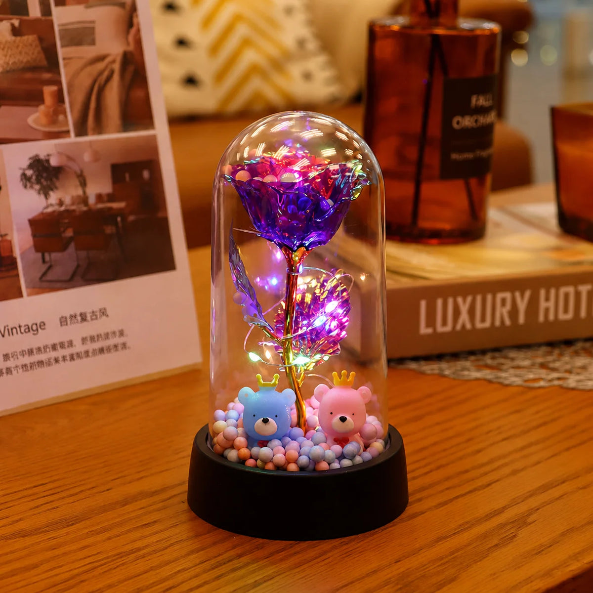 A-Purple-2 Color Eternal Rose LED Glass Dome Gift – Romantic Light Decor
